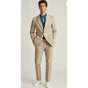 BONOBOS Italian Stretch Cotton Suit Men Jacket 42R / 34 Pants Slim Fit Beige NEW